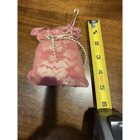 4 Miniature Pearl & Rose Lace Bags Ornaments Pink Cream Victorian Decor Set - Picture 6 of 7